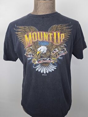 Vintage 2009 Kerusso "Mount Up" Eagle Christian T-Shirt Large 22x26.5 Faded Bike